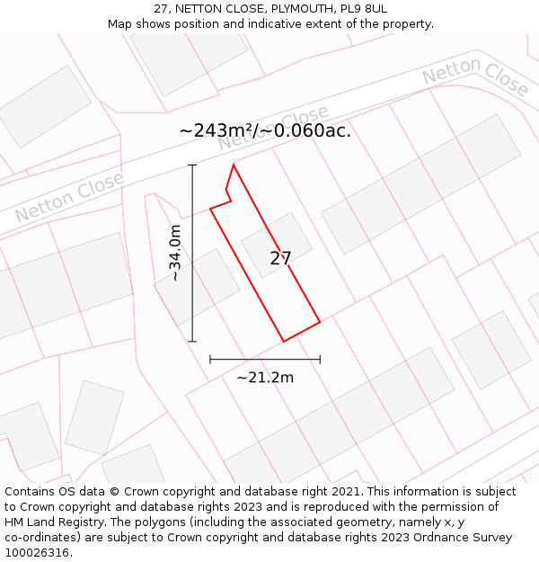 27, NETTON CLOSE, PLYMOUTH, PL9 8UL: Plot and title map