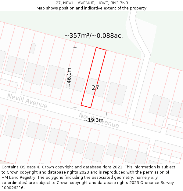 27, NEVILL AVENUE, HOVE, BN3 7NB: Plot and title map