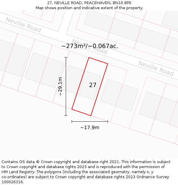 27, NEVILLE ROAD, PEACEHAVEN, BN10 8PE: Plot and title map