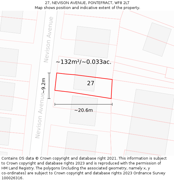 27, NEVISON AVENUE, PONTEFRACT, WF8 2LT: Plot and title map