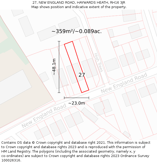 27, NEW ENGLAND ROAD, HAYWARDS HEATH, RH16 3JR: Plot and title map