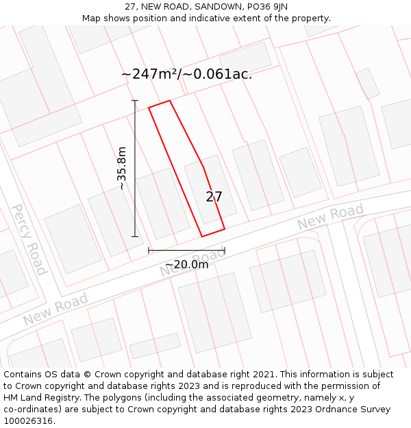 27, NEW ROAD, SANDOWN, PO36 9JN: Plot and title map