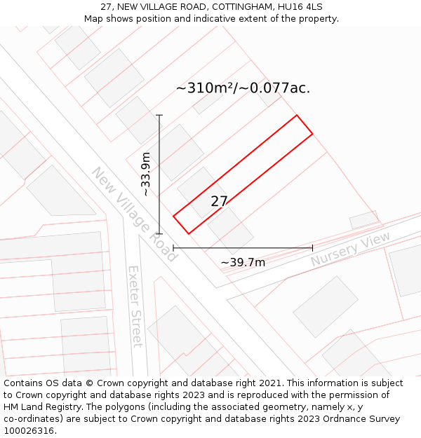 27, NEW VILLAGE ROAD, COTTINGHAM, HU16 4LS: Plot and title map