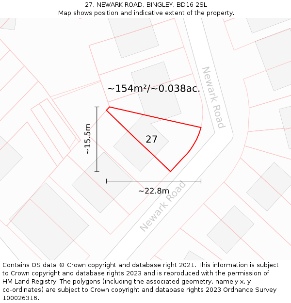 27, NEWARK ROAD, BINGLEY, BD16 2SL: Plot and title map