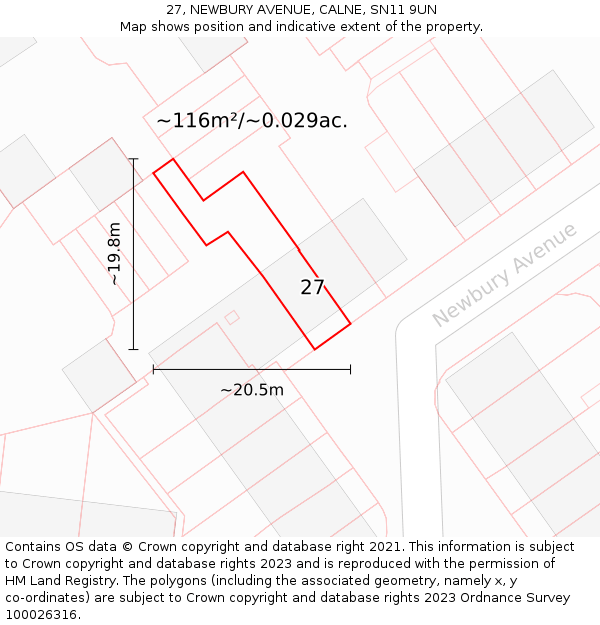 27, NEWBURY AVENUE, CALNE, SN11 9UN: Plot and title map