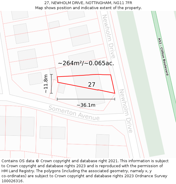 27, NEWHOLM DRIVE, NOTTINGHAM, NG11 7FR: Plot and title map