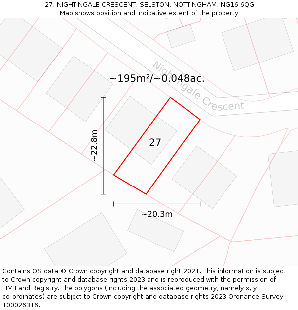 27, NIGHTINGALE CRESCENT, SELSTON, NOTTINGHAM, NG16 6QG: Plot and title map