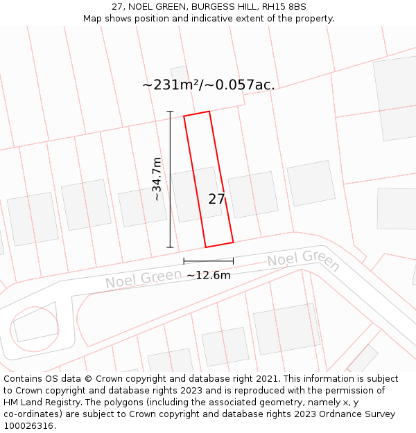 27, NOEL GREEN, BURGESS HILL, RH15 8BS: Plot and title map