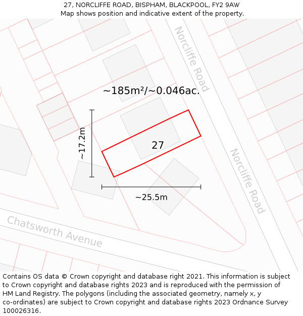 27, NORCLIFFE ROAD, BISPHAM, BLACKPOOL, FY2 9AW: Plot and title map