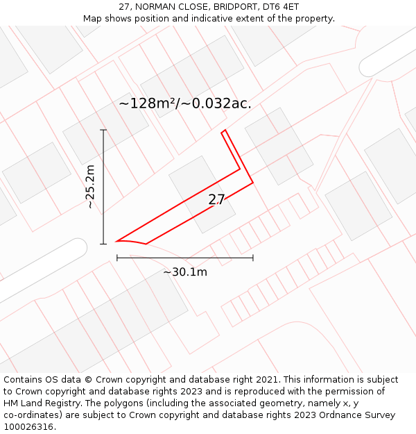 27, NORMAN CLOSE, BRIDPORT, DT6 4ET: Plot and title map