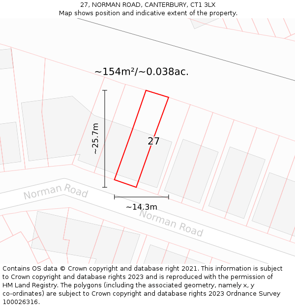 27, NORMAN ROAD, CANTERBURY, CT1 3LX: Plot and title map