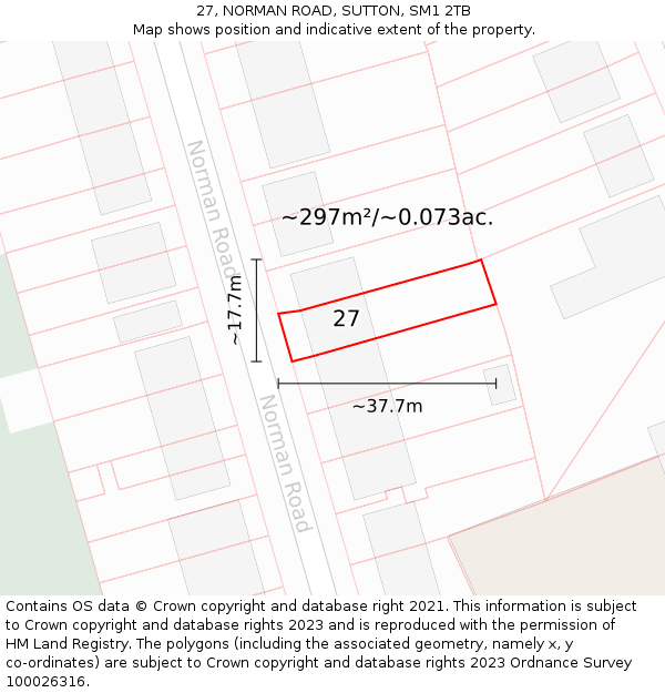 27, NORMAN ROAD, SUTTON, SM1 2TB: Plot and title map