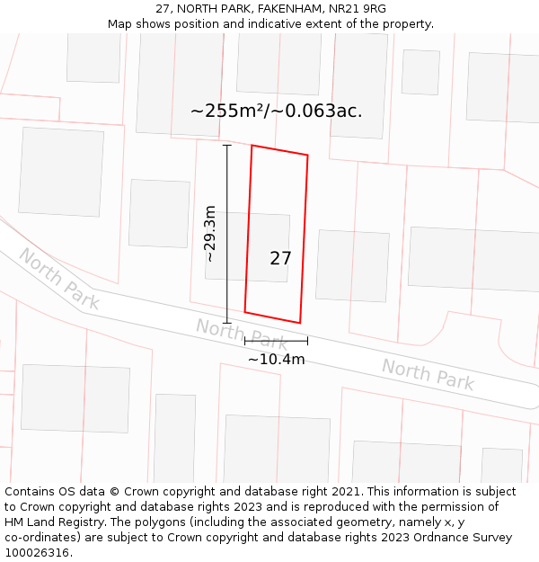 27, NORTH PARK, FAKENHAM, NR21 9RG: Plot and title map
