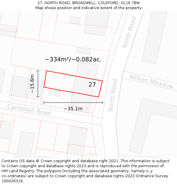 27, NORTH ROAD, BROADWELL, COLEFORD, GL16 7BW: Plot and title map