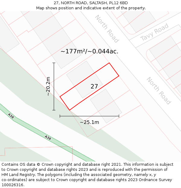 27, NORTH ROAD, SALTASH, PL12 6BD: Plot and title map