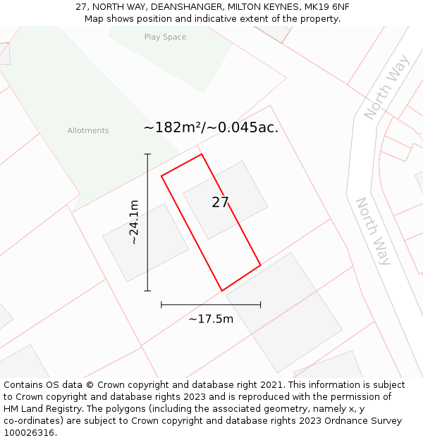 27, NORTH WAY, DEANSHANGER, MILTON KEYNES, MK19 6NF: Plot and title map