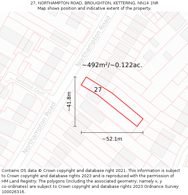 27, NORTHAMPTON ROAD, BROUGHTON, KETTERING, NN14 1NR: Plot and title map