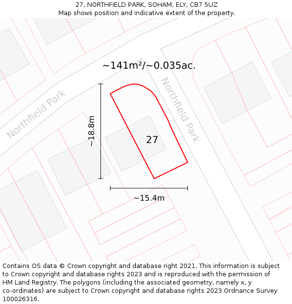 27, NORTHFIELD PARK, SOHAM, ELY, CB7 5UZ: Plot and title map