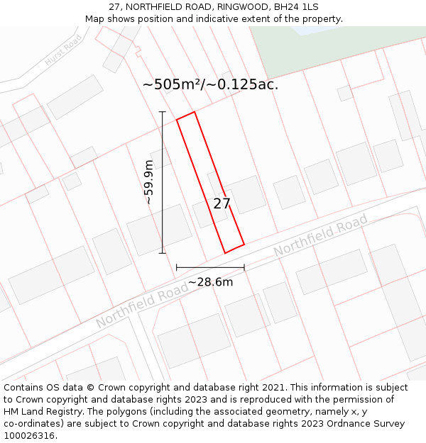 27, NORTHFIELD ROAD, RINGWOOD, BH24 1LS: Plot and title map