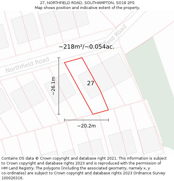 27, NORTHFIELD ROAD, SOUTHAMPTON, SO18 2PS: Plot and title map