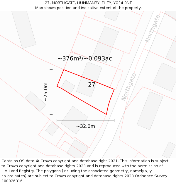 27, NORTHGATE, HUNMANBY, FILEY, YO14 0NT: Plot and title map