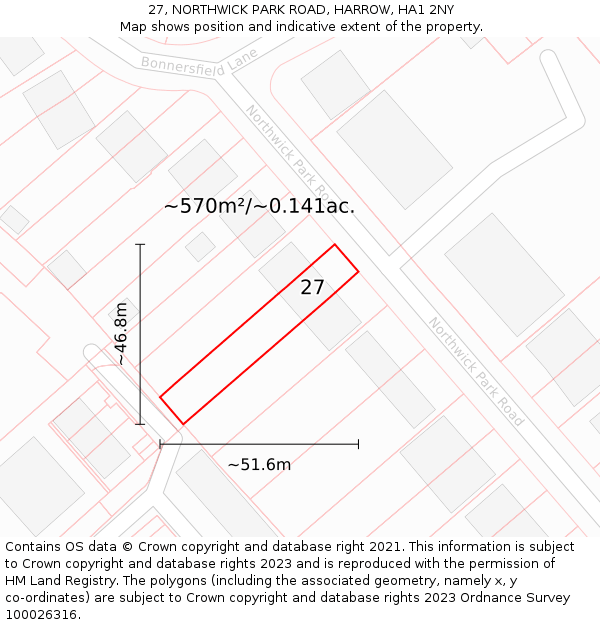 27, NORTHWICK PARK ROAD, HARROW, HA1 2NY: Plot and title map