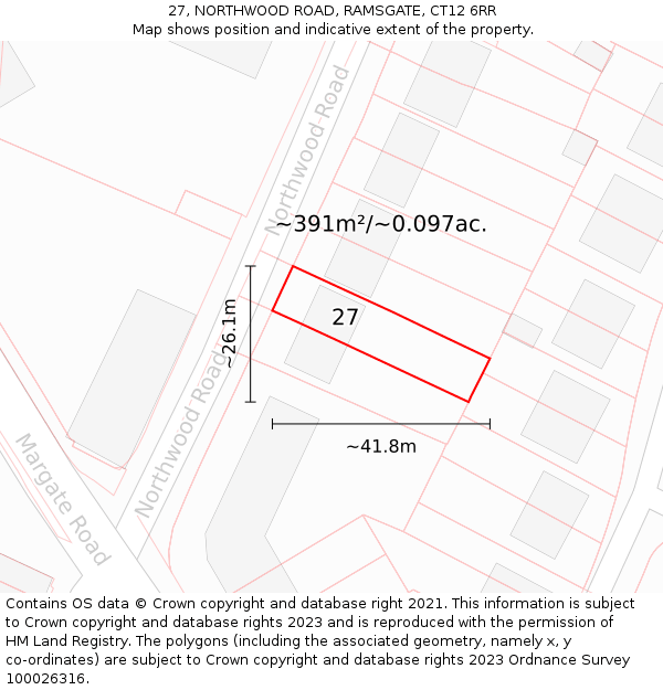 27, NORTHWOOD ROAD, RAMSGATE, CT12 6RR: Plot and title map