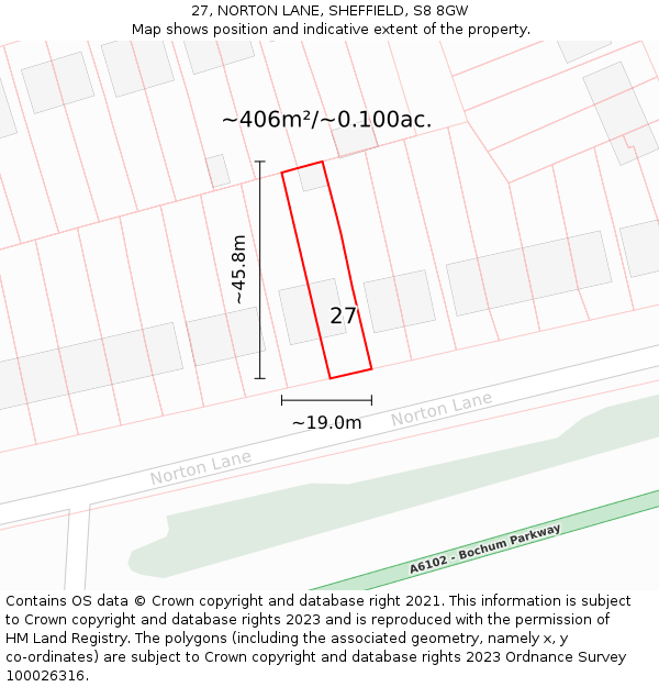 27, NORTON LANE, SHEFFIELD, S8 8GW: Plot and title map