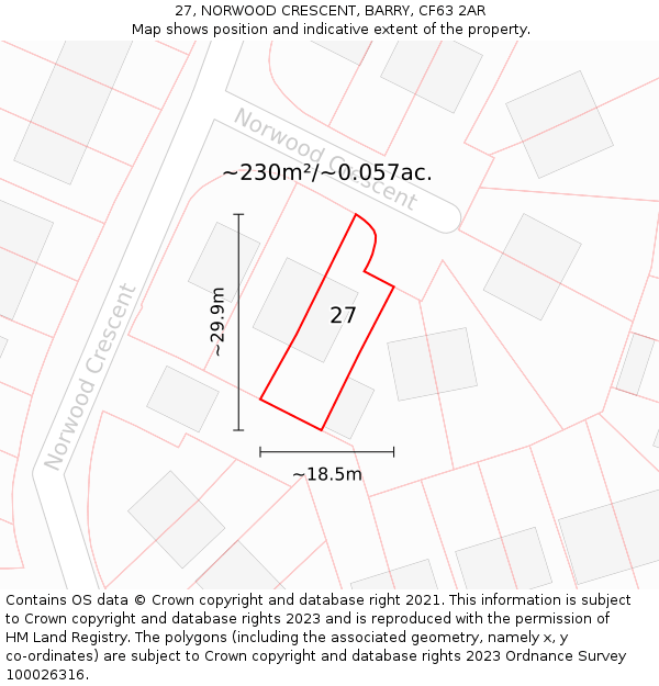 27, NORWOOD CRESCENT, BARRY, CF63 2AR: Plot and title map