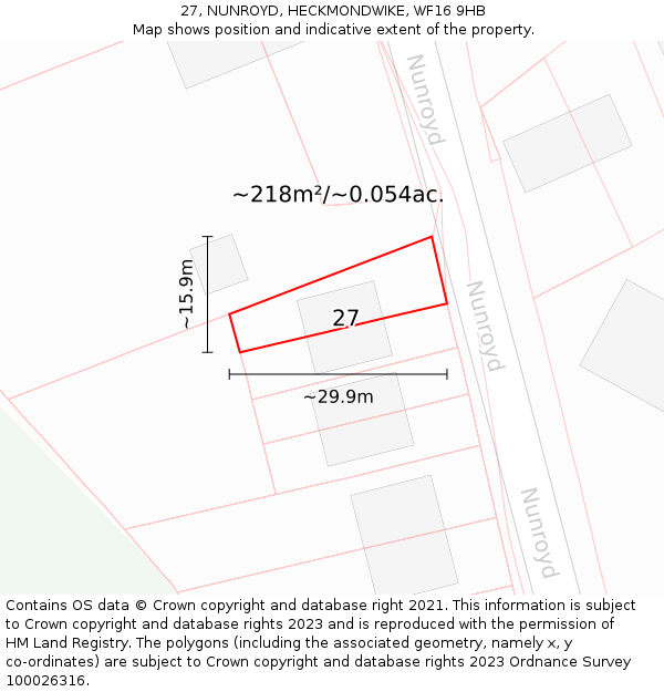 27, NUNROYD, HECKMONDWIKE, WF16 9HB: Plot and title map