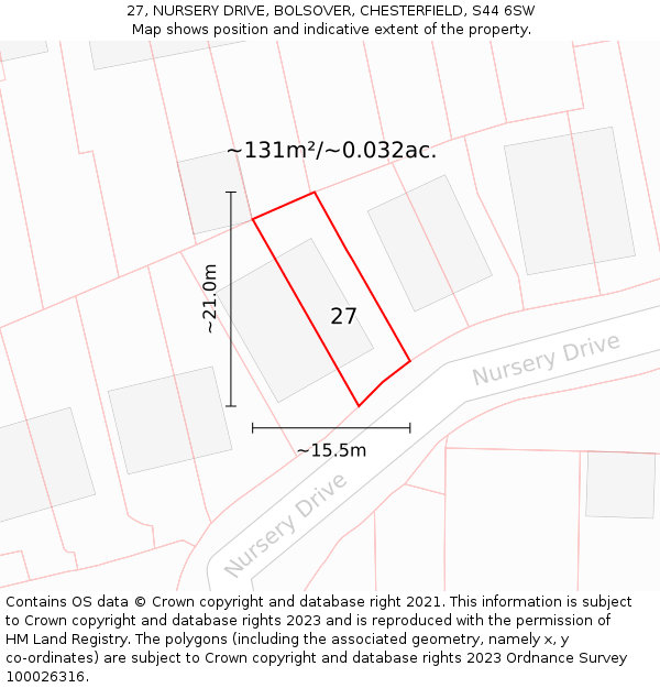 27, NURSERY DRIVE, BOLSOVER, CHESTERFIELD, S44 6SW: Plot and title map
