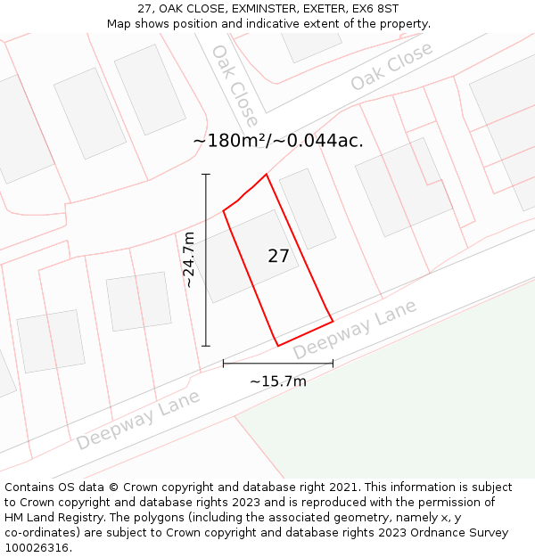 27, OAK CLOSE, EXMINSTER, EXETER, EX6 8ST: Plot and title map