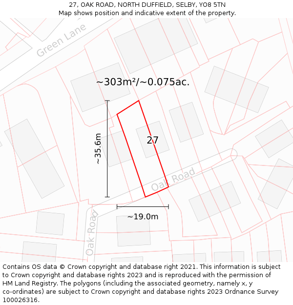 27, OAK ROAD, NORTH DUFFIELD, SELBY, YO8 5TN: Plot and title map