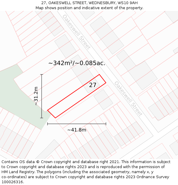 27, OAKESWELL STREET, WEDNESBURY, WS10 9AH: Plot and title map