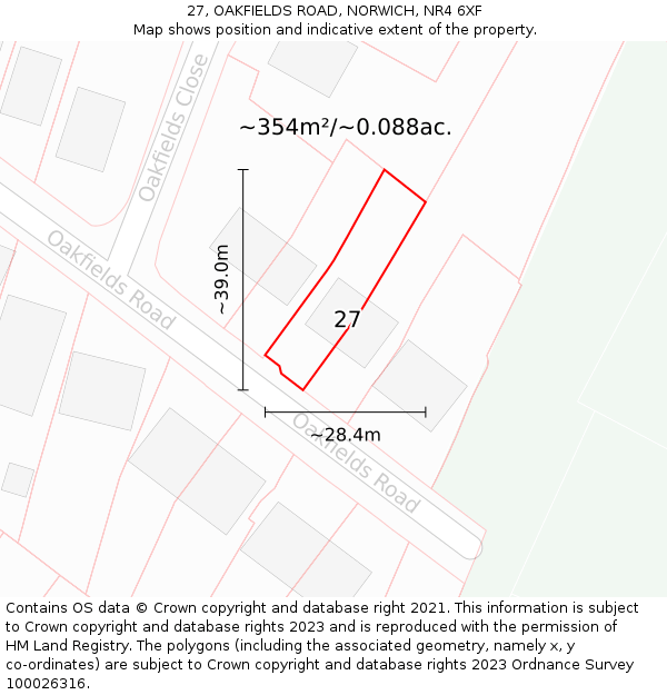 27, OAKFIELDS ROAD, NORWICH, NR4 6XF: Plot and title map