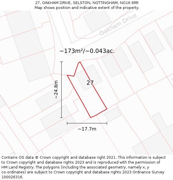 27, OAKHAM DRIVE, SELSTON, NOTTINGHAM, NG16 6RR: Plot and title map