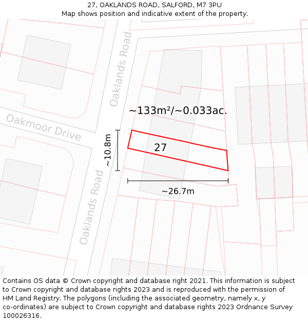 27, OAKLANDS ROAD, SALFORD, M7 3PU: Plot and title map