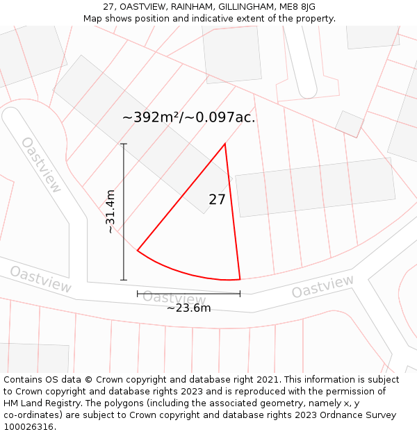 27, OASTVIEW, RAINHAM, GILLINGHAM, ME8 8JG: Plot and title map