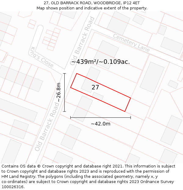 27, OLD BARRACK ROAD, WOODBRIDGE, IP12 4ET: Plot and title map