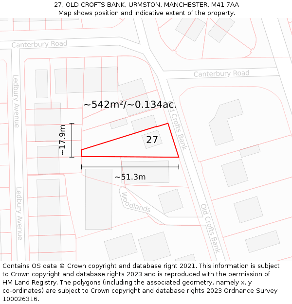 27, OLD CROFTS BANK, URMSTON, MANCHESTER, M41 7AA: Plot and title map