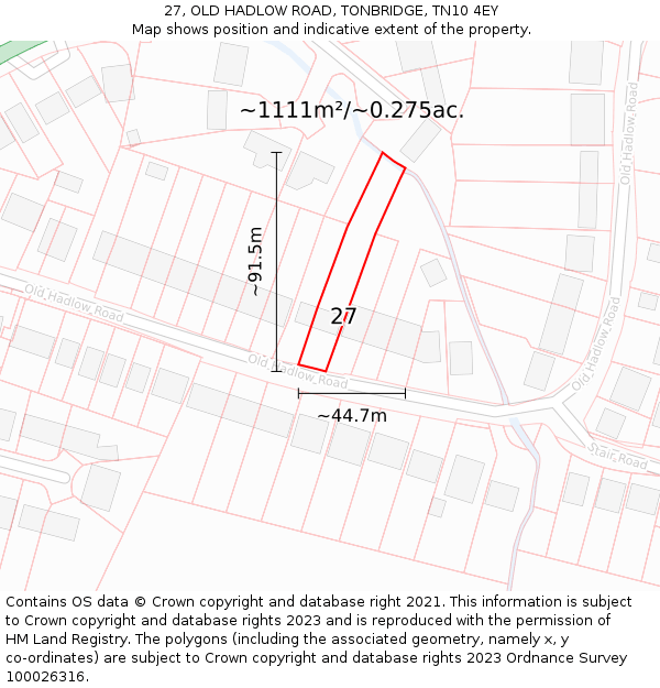 27, OLD HADLOW ROAD, TONBRIDGE, TN10 4EY: Plot and title map