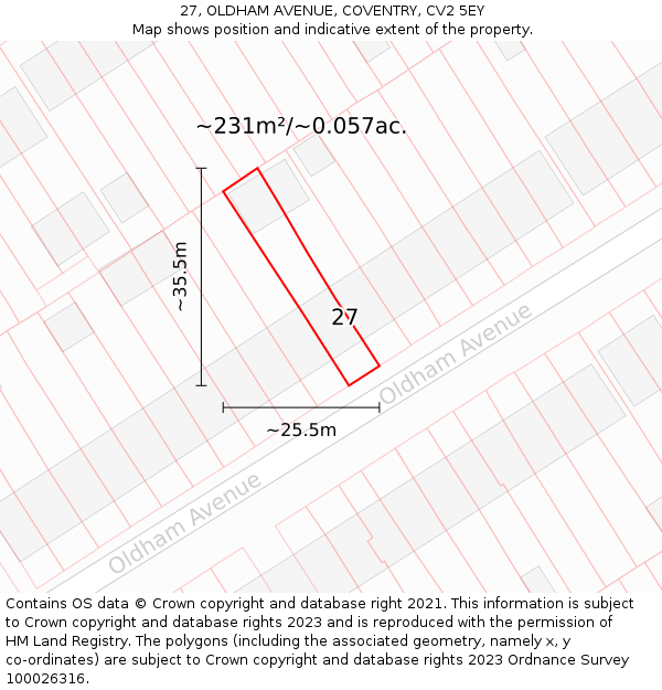 27, OLDHAM AVENUE, COVENTRY, CV2 5EY: Plot and title map