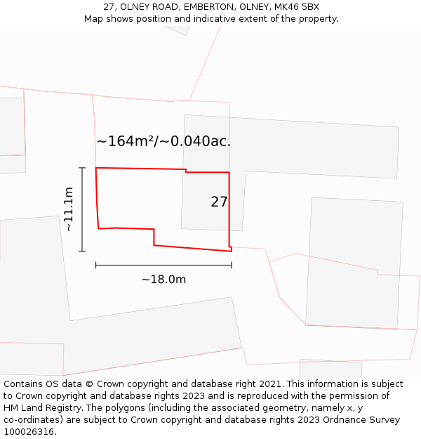 27, OLNEY ROAD, EMBERTON, OLNEY, MK46 5BX: Plot and title map