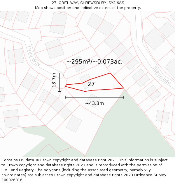 27, ORIEL WAY, SHREWSBURY, SY3 6AS: Plot and title map