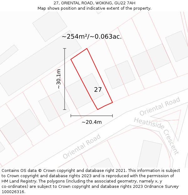 27, ORIENTAL ROAD, WOKING, GU22 7AH: Plot and title map