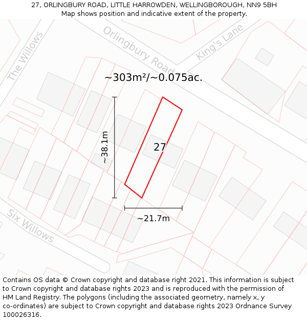 27, ORLINGBURY ROAD, LITTLE HARROWDEN, WELLINGBOROUGH, NN9 5BH: Plot and title map