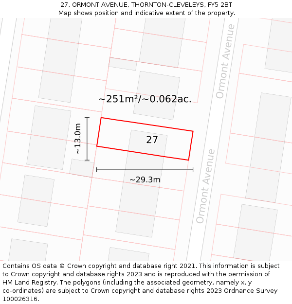 27, ORMONT AVENUE, THORNTON-CLEVELEYS, FY5 2BT: Plot and title map