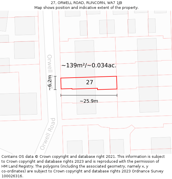 27, ORWELL ROAD, RUNCORN, WA7 1JB: Plot and title map