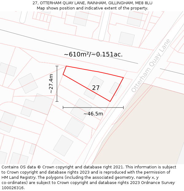 27, OTTERHAM QUAY LANE, RAINHAM, GILLINGHAM, ME8 8LU: Plot and title map