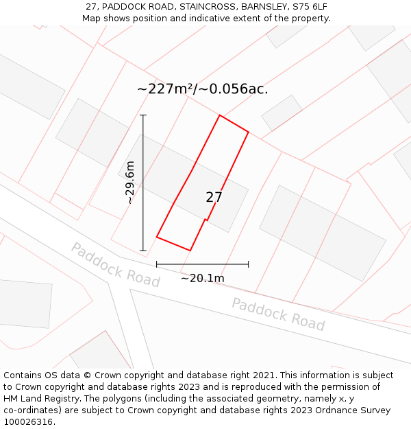 27, PADDOCK ROAD, STAINCROSS, BARNSLEY, S75 6LF: Plot and title map